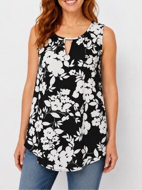 Ryan Wythe Women’s Black & White Floral Sleeveless Top, size 1X
